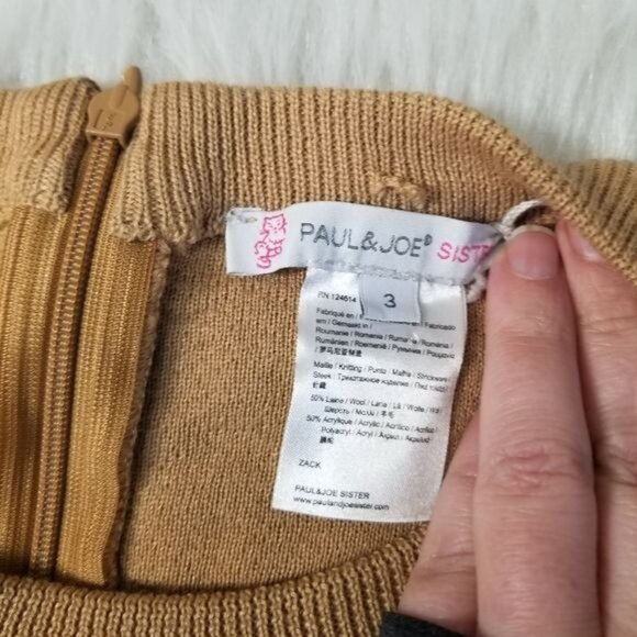 Paul & Joe Sister Camel Tan Knit Wool Front Pockets Sweater Large - Picture 3 of 10